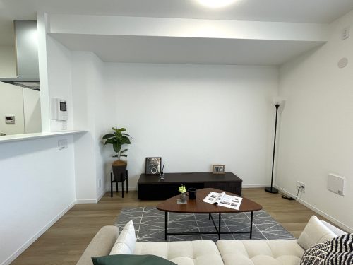 住まい方のほんの一例として家具や小物を配置してステージングされています。(居間)