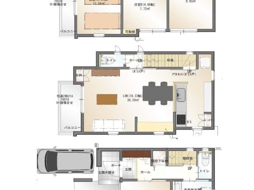 リビング収納・キッチンにパントリーのある4LDK(間取)