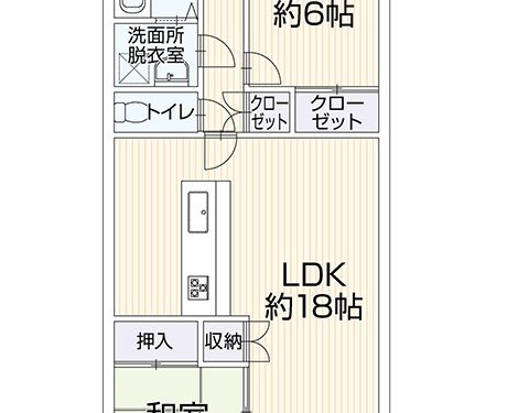 ゆったりした広いリビングが魅力の2LDK(間取)