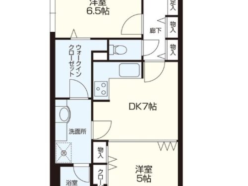 洗面室にウォークスルーするクローゼット有(間取)