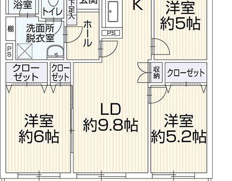 どのお部屋も窓に面した3LDK(間取)