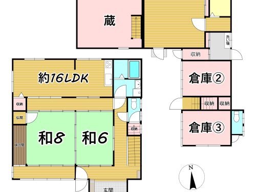 母屋の１階にキッチン・お風呂・洗面室を作るプランです。ご予算に応じて使いやすくリフォームできます。(間取)