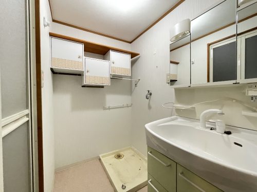 大き目の洗面台のある洗面室