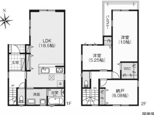 LDK18.0帖、ゆとりスペースのある洗面室等生活しやすい２階建3LDK(間取)