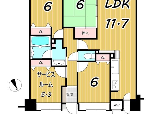 陽当り良好な3LDKS(間取)