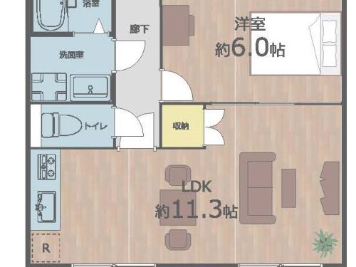 収納豊富な絽フォーム済の1LDK(間取)